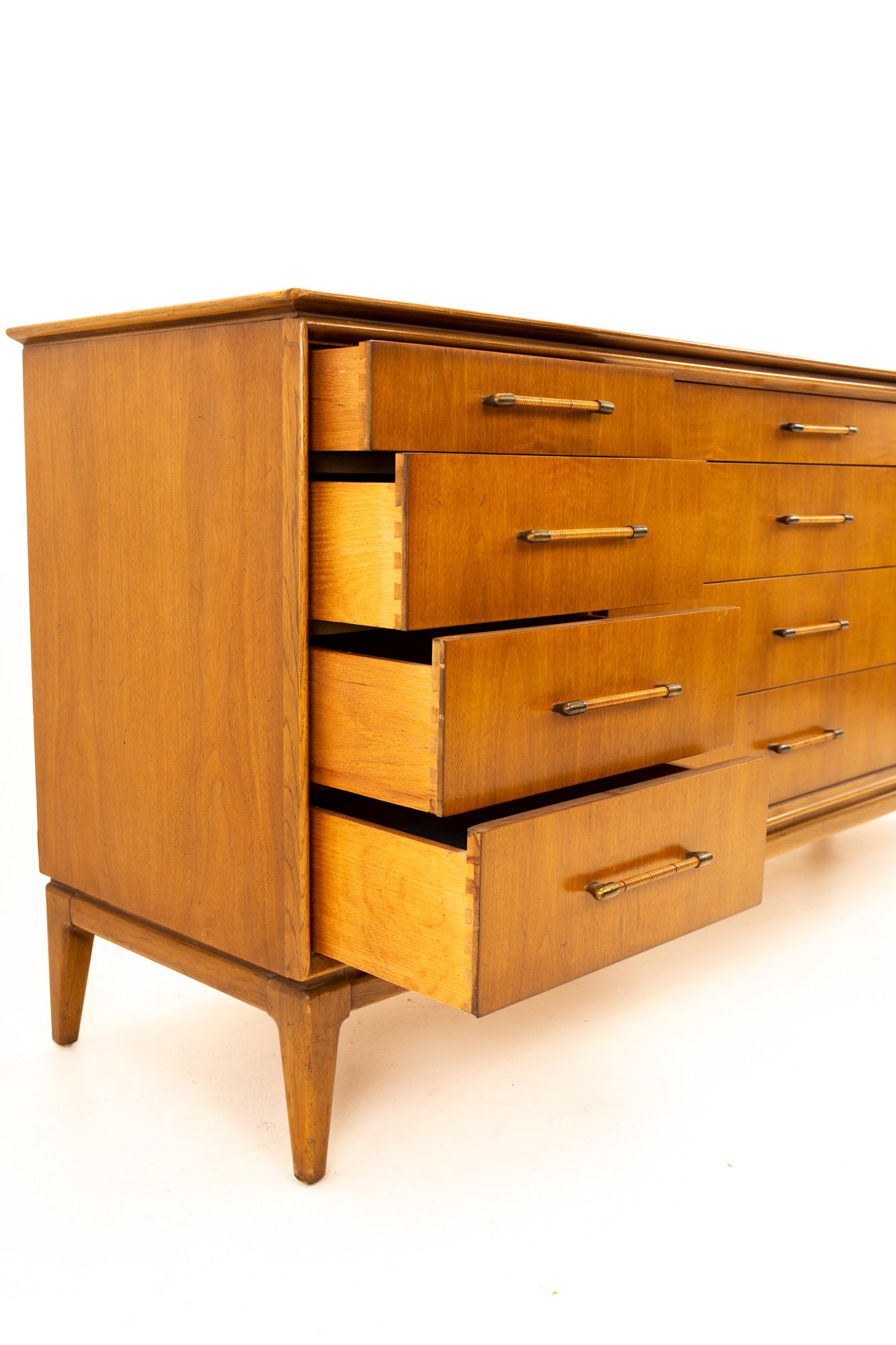 Paul McCobb Style Century Furniture Walnut and Cane 12-Drawer Lowboy Dresser 4