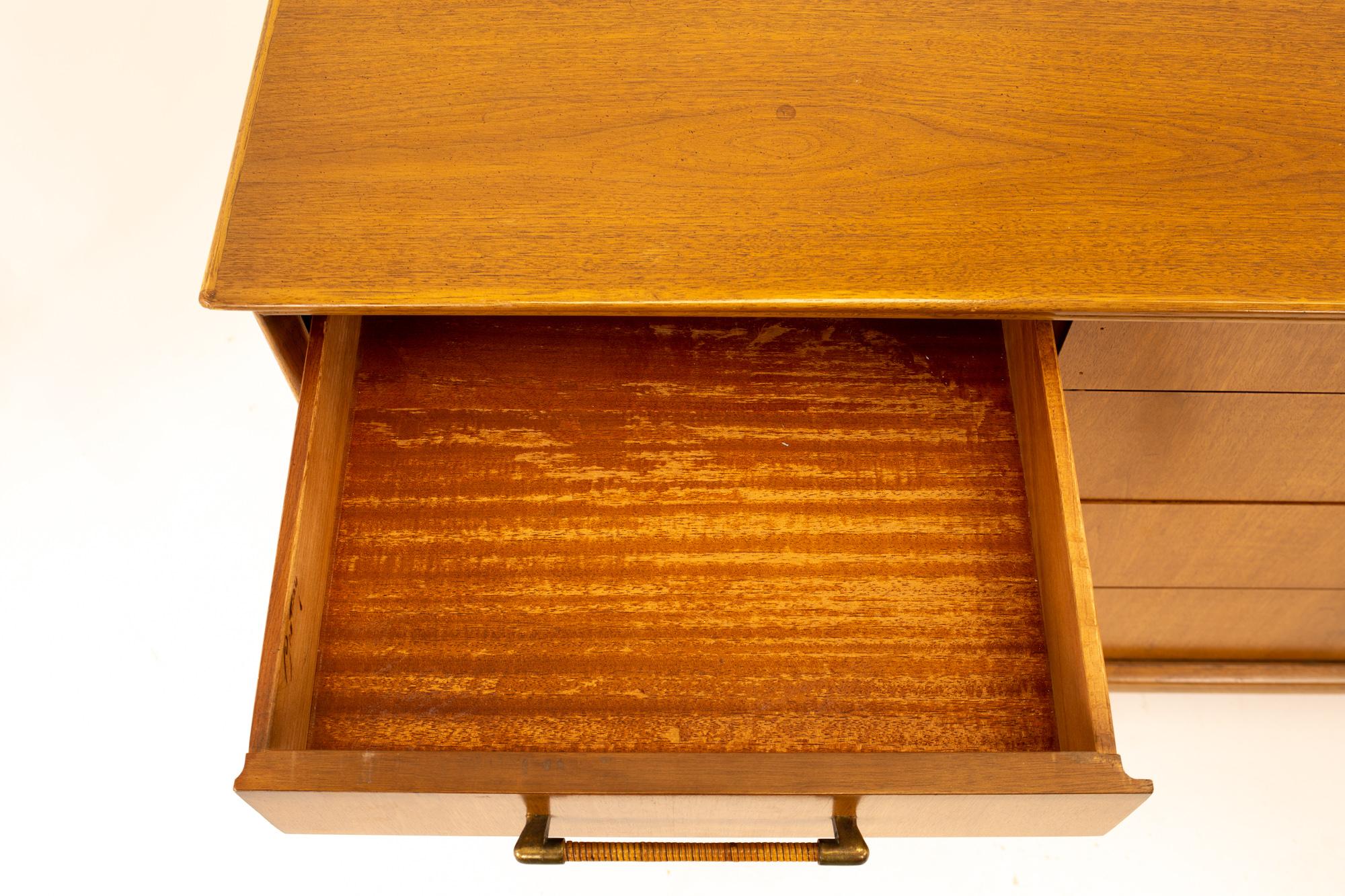 Paul McCobb Style Century Furniture Walnut and Cane 12-Drawer Lowboy Dresser 5