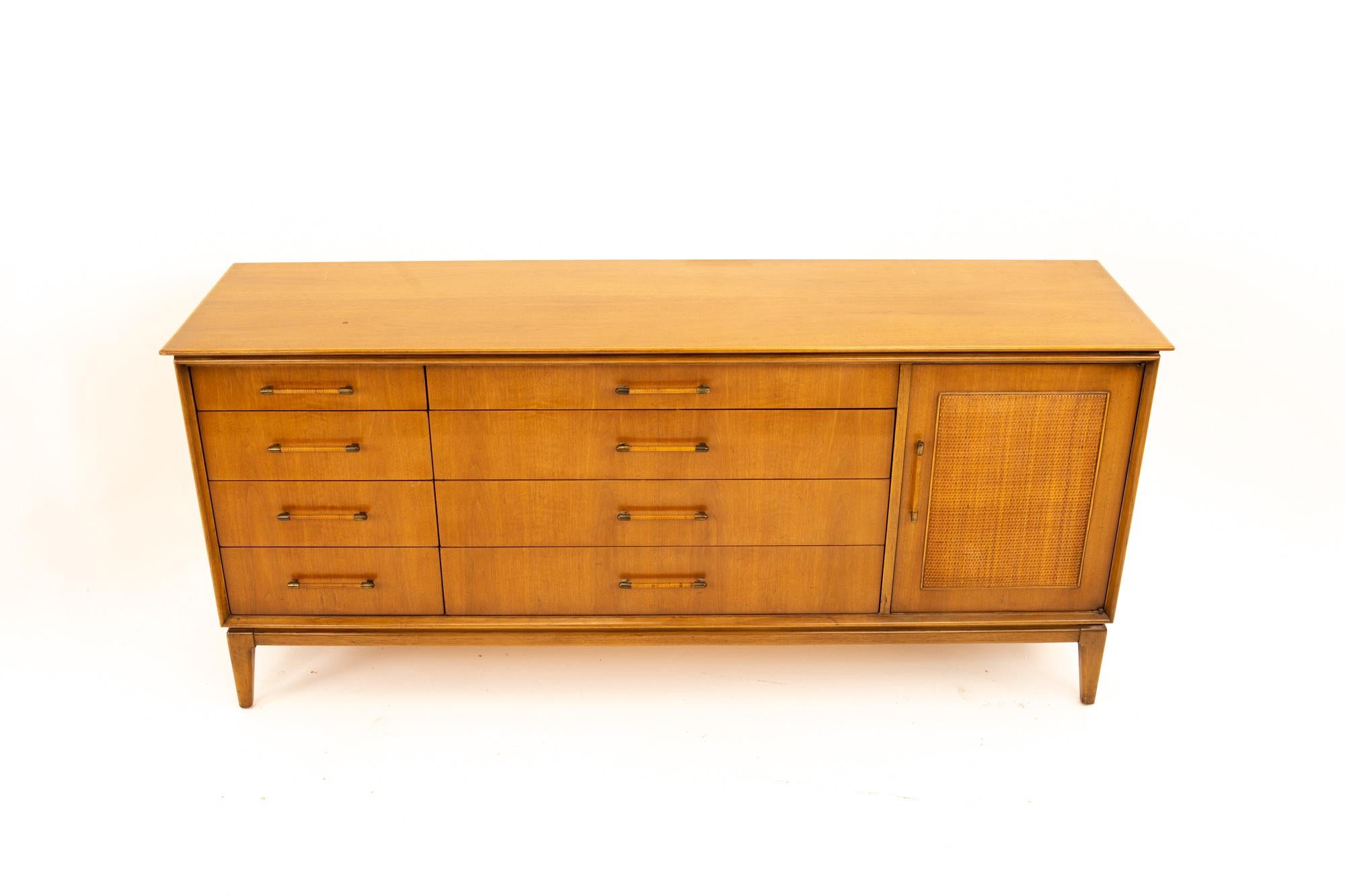 Paul McCobb Style Century Furniture Walnut and Cane 12-Drawer Lowboy Dresser 3