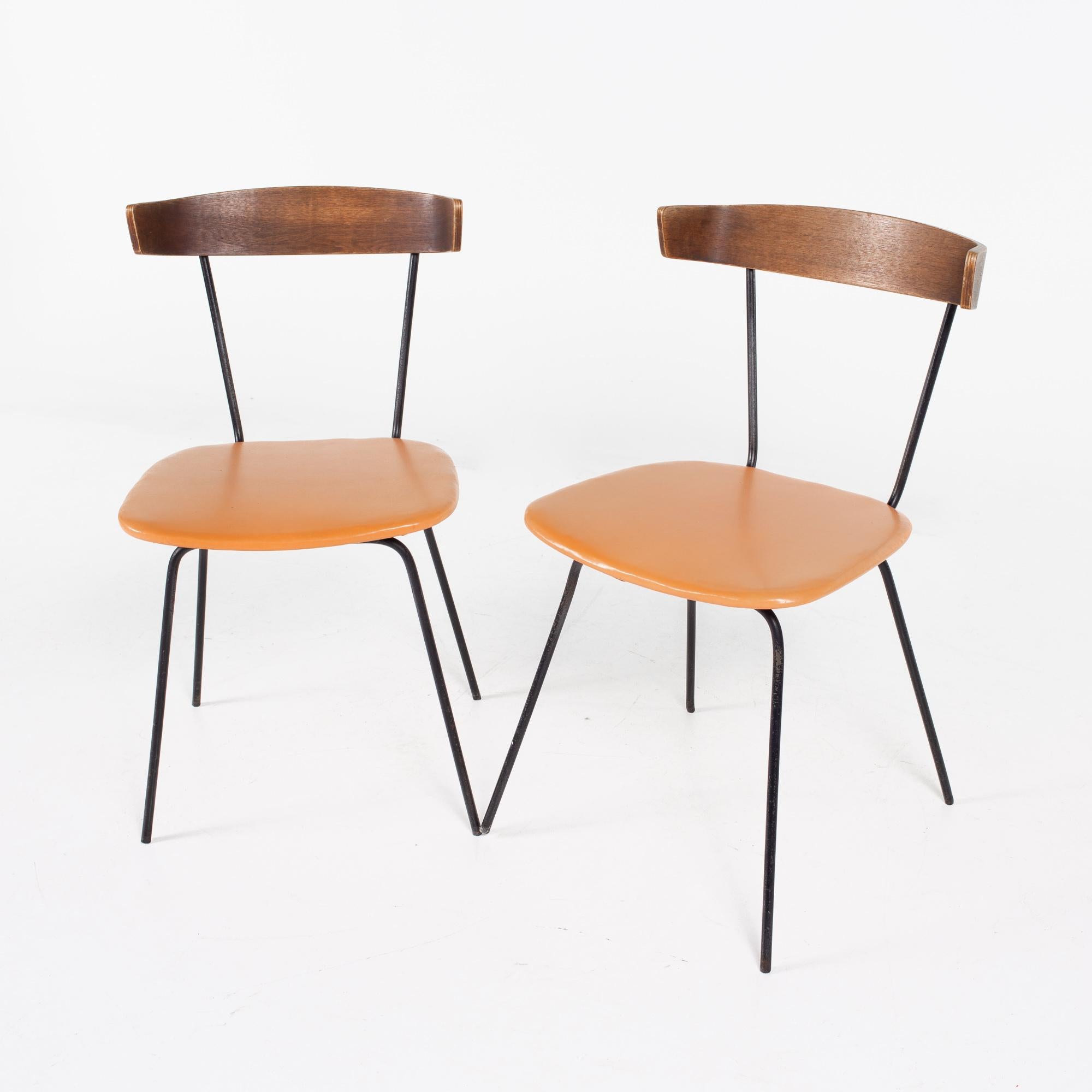 Mid-Century Modern Paul McCobb Style Clifford Pascoe Mcm Walnut Wrought Iron Dining Chairs, Pair For Sale
