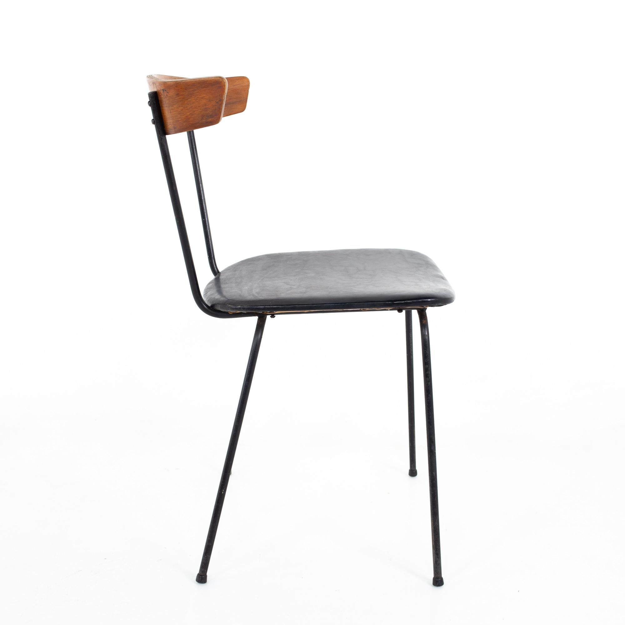 Late 20th Century Paul McCobb Style Clifford Pascoe MCM Walnut Wrought Iron Dining Chairs - Set 4
