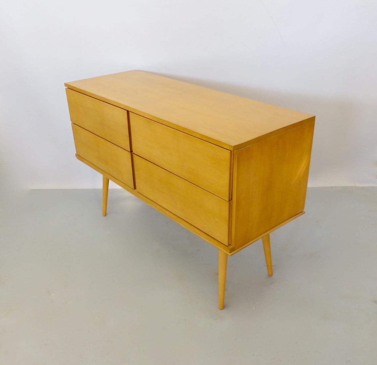 American Paul McCobb Style Marc Berge Blonde Four Drawer Cabinet on Bench