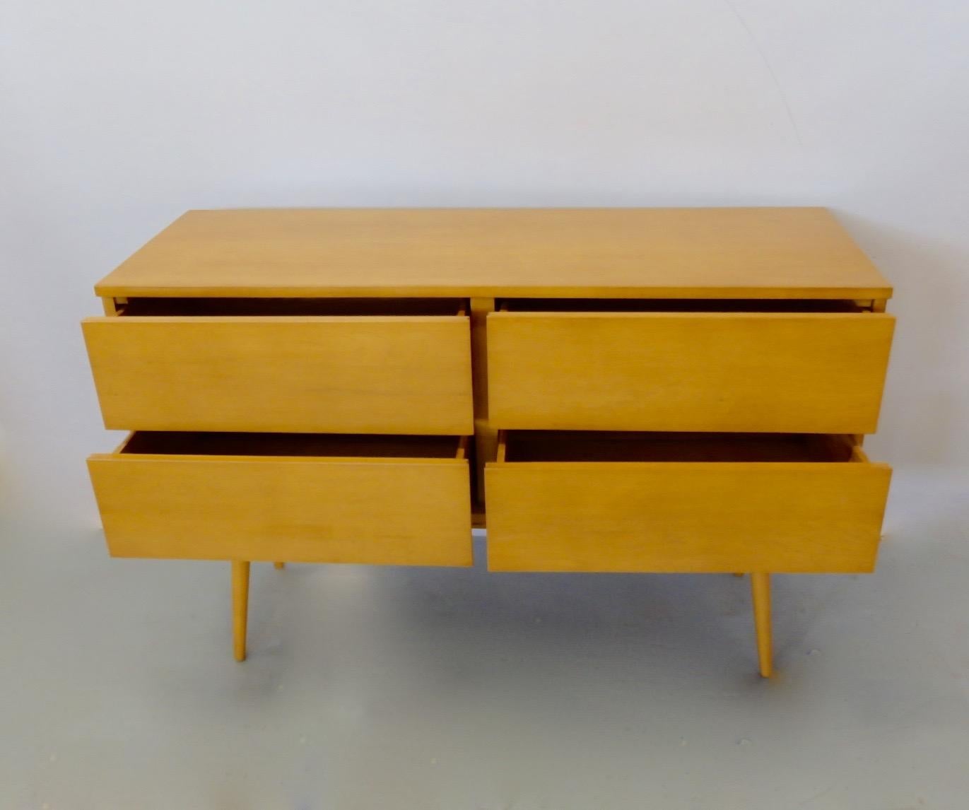 20th Century Paul McCobb Style Marc Berge Blonde Four Drawer Cabinet on Bench