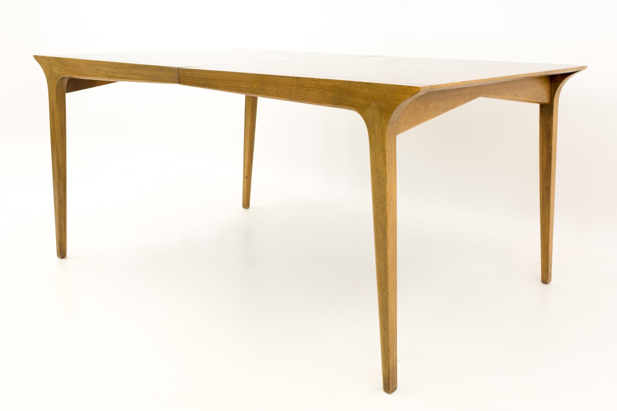 Paul McCobb Style John Van Koert for Drexel Profile 10 person mid century dining table
54 long x 36 deep x 29 inches high - There are 3 leaves, each measuring 12 inches wide, allowing for a total table length of 90 inches.
Chair clearance is 27