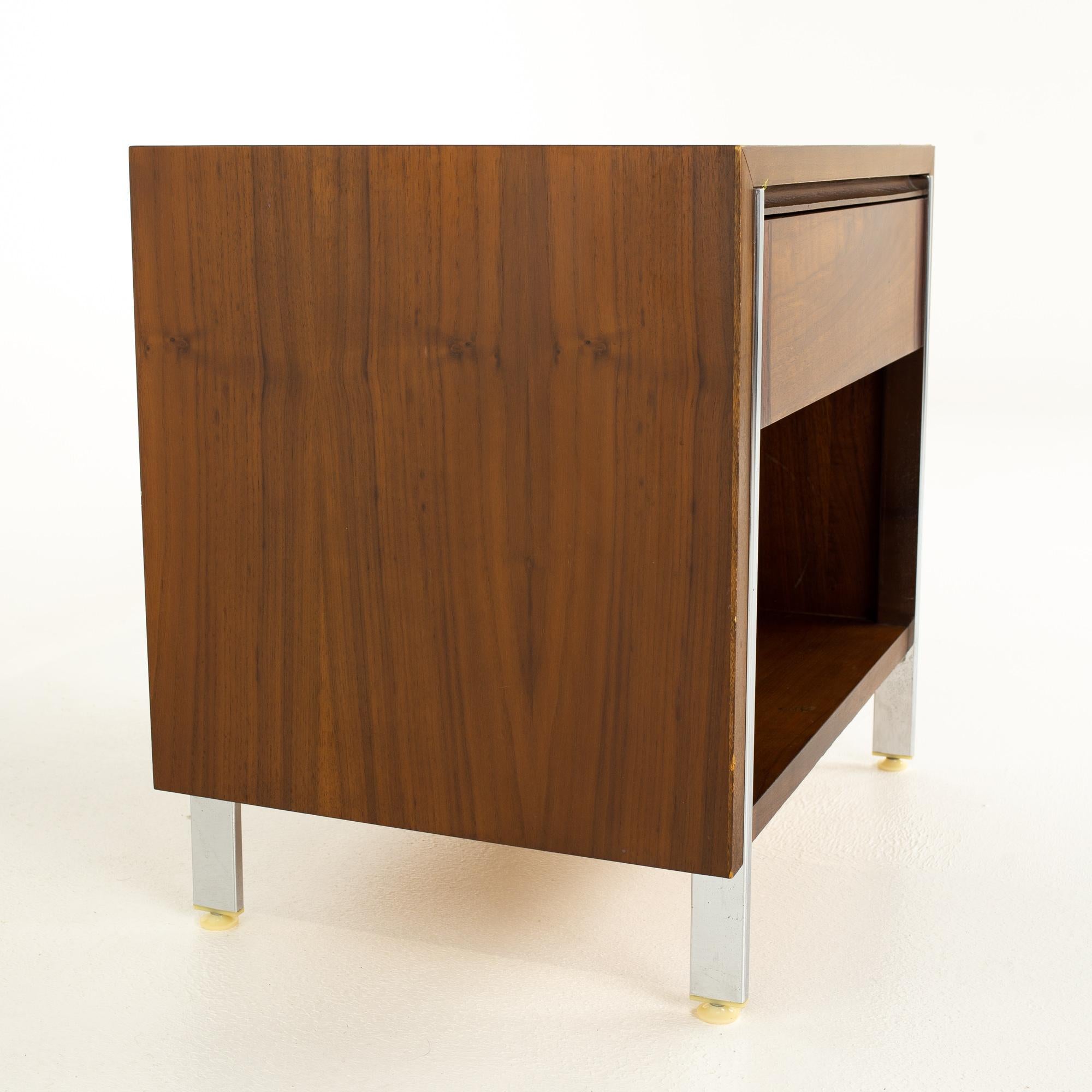 American Paul McCobb Style Lane Mid Century Chrome and Walnut Nightstand For Sale