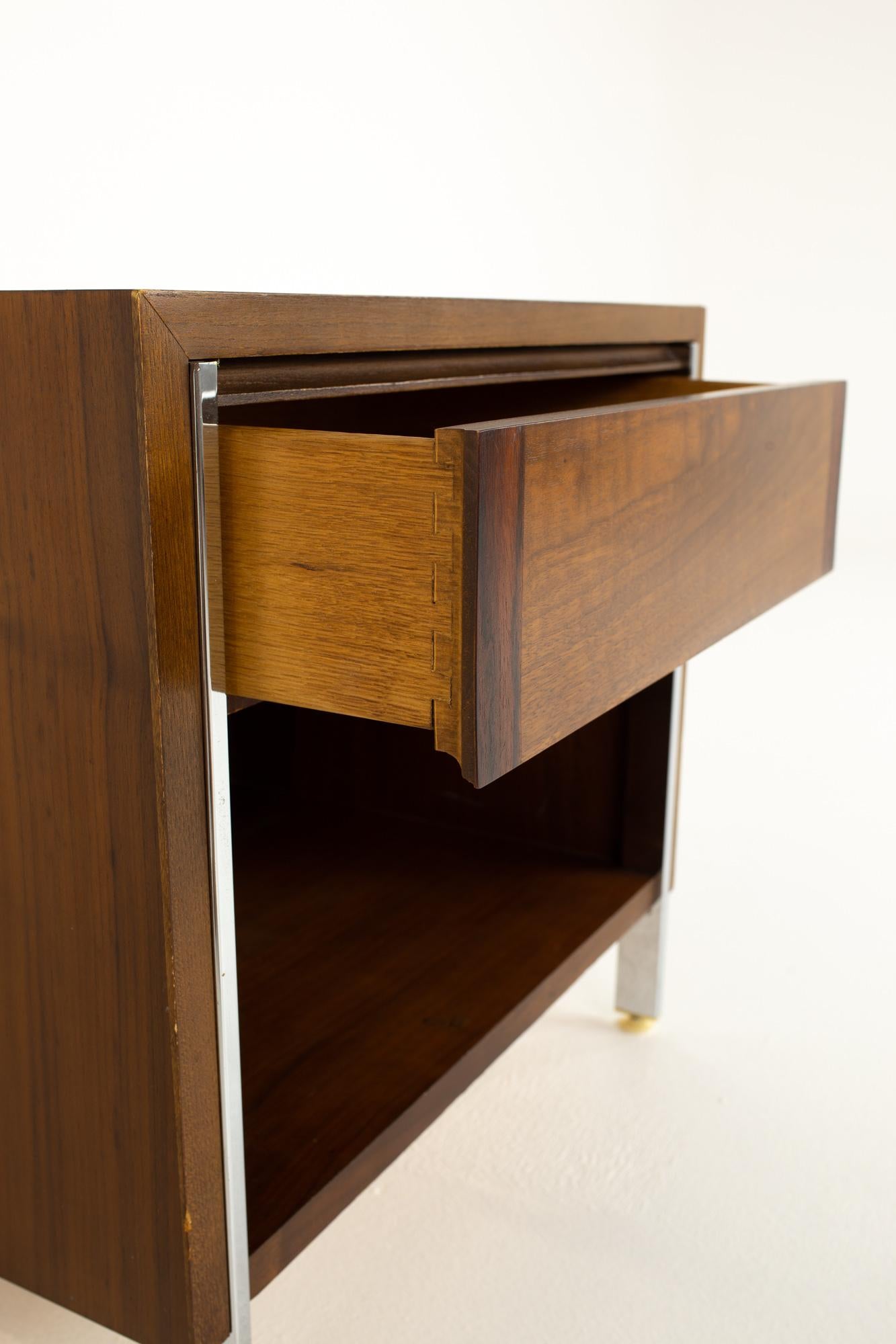 Paul McCobb Style Lane Mid Century Chrome and Walnut Nightstand For Sale 2