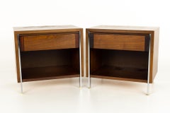 Paul McCobb Style Lane Mid Century Chrome and Walnut Nightstands, a Pair