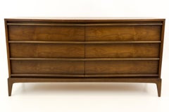 Paul McCobb Style Lane Rhythm Mid Century Walnut 6 Drawer Lowboy Dresser