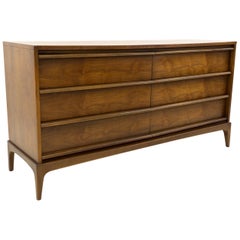 Paul McCobb Style Lane Rhythm Mid Century Walnut 6 Drawer Lowboy Dresser