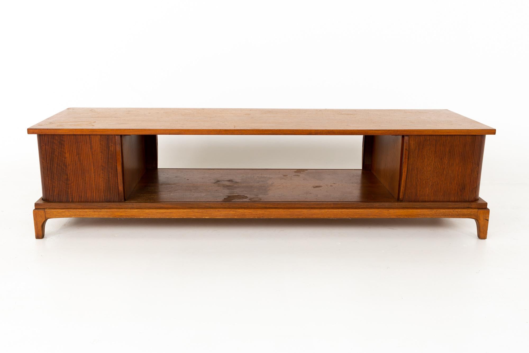 Mid-Century Modern Paul McCobb Style Lane Rhythm Mid Century Walnut Tambour Door Coffee Table