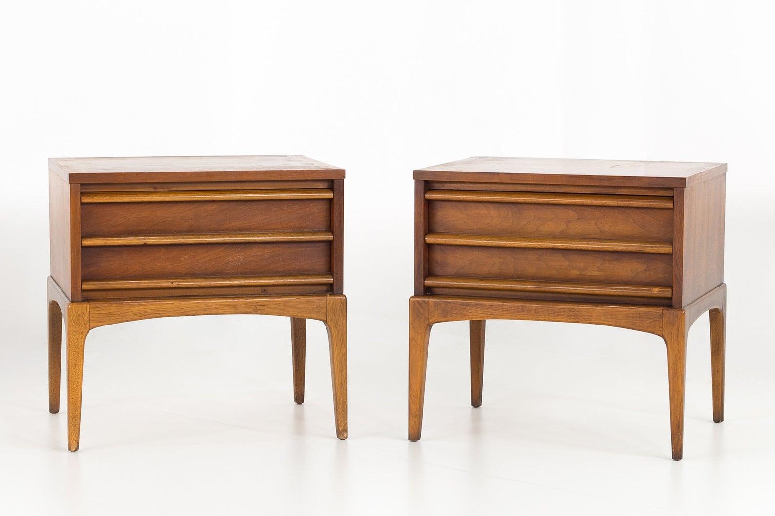 Paul McCobb style Lane Rhythm mid-century 2 drawer nightstands - pair
Each nightstand measures 22.5 wide x 17.5 deep x 22.25 inches high

This price includes getting this piece in what we call restored vintage condition. That means the piece is