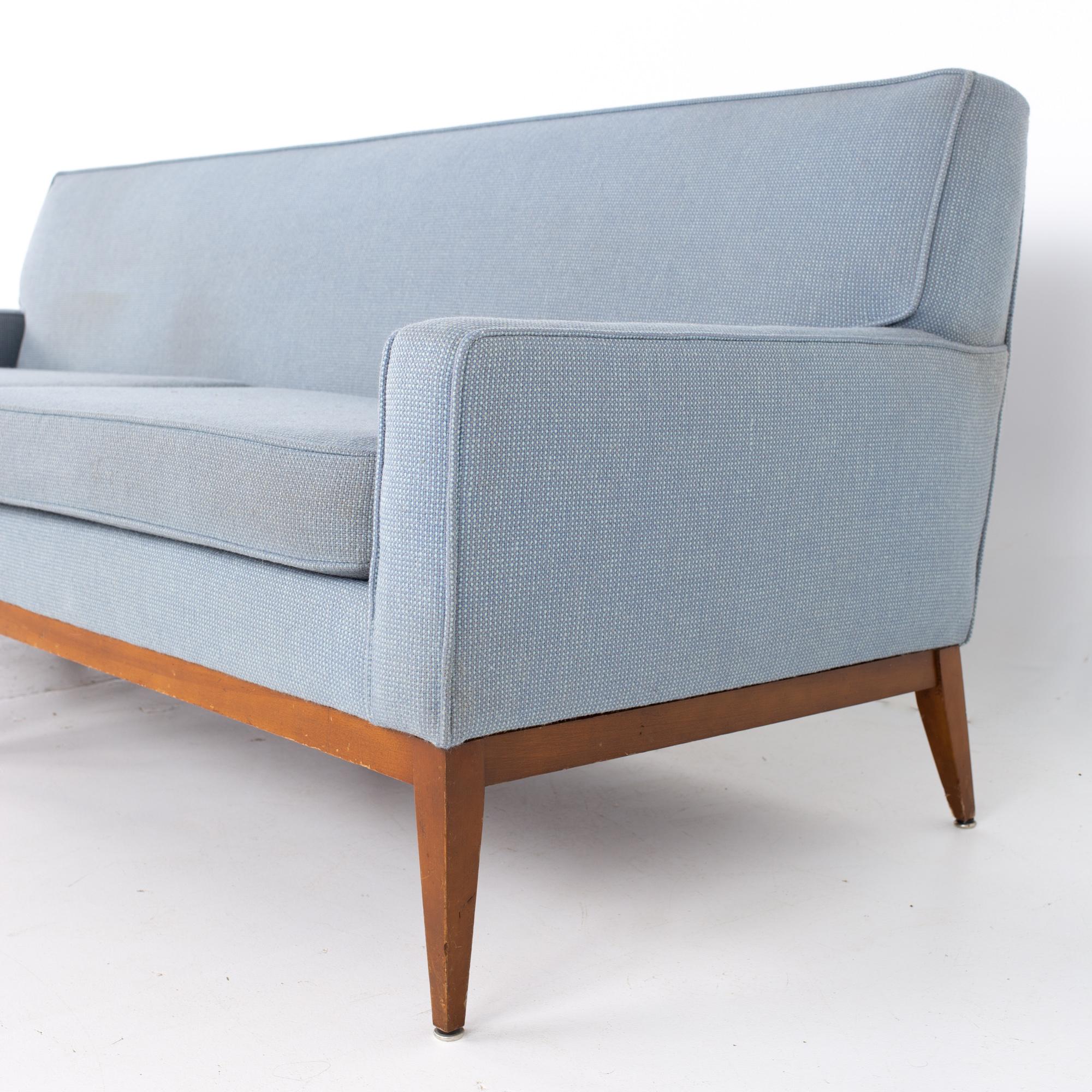 Paul McCobb Style Mid Century Blue Sofa In Good Condition In Countryside, IL