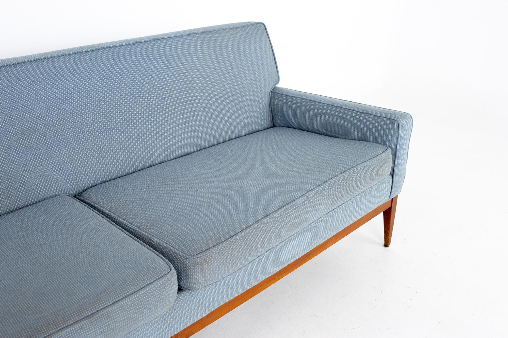 Late 20th Century Paul McCobb Style Mid Century Blue Sofa