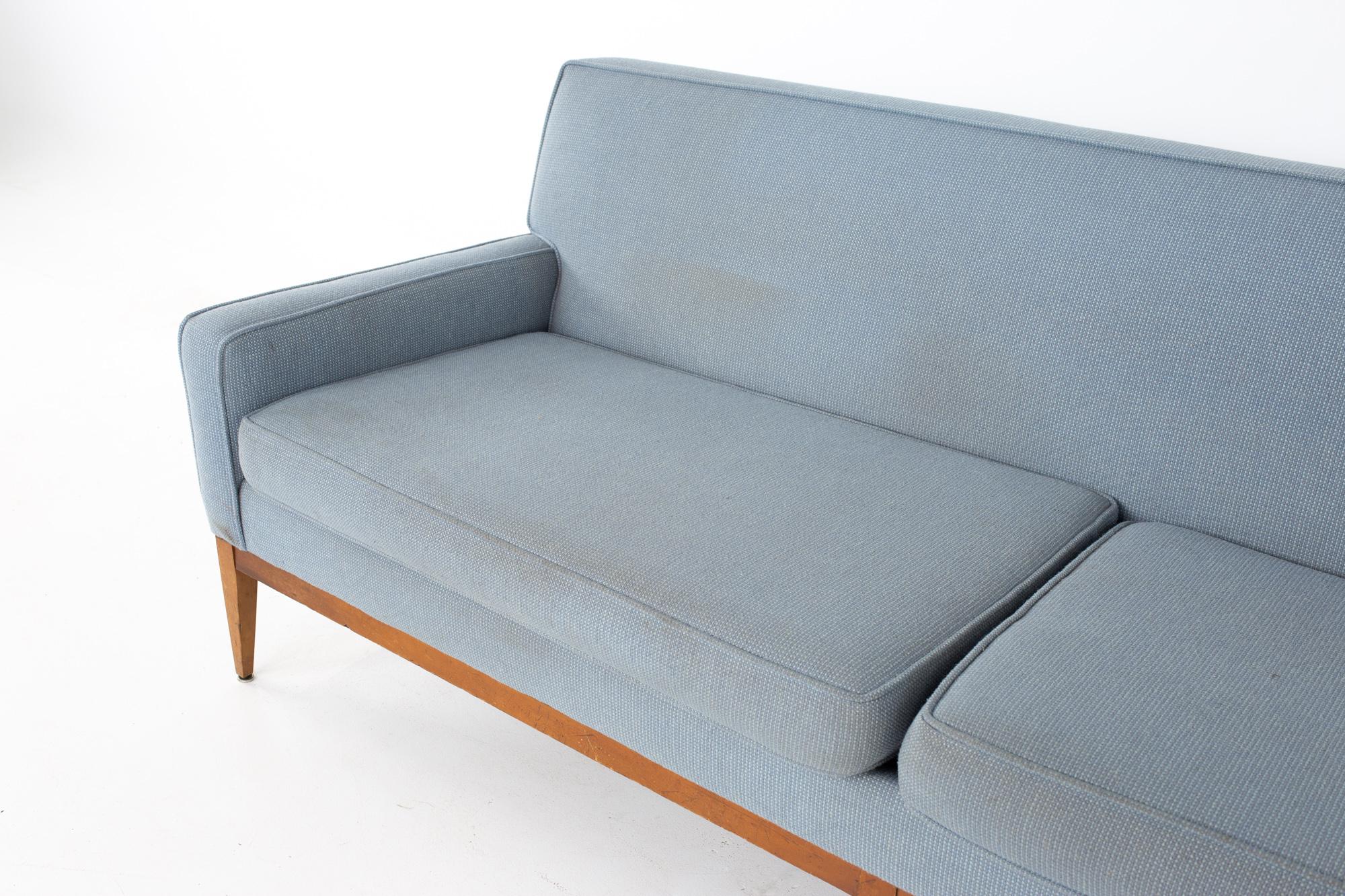 Wood Paul McCobb Style Mid Century Blue Sofa