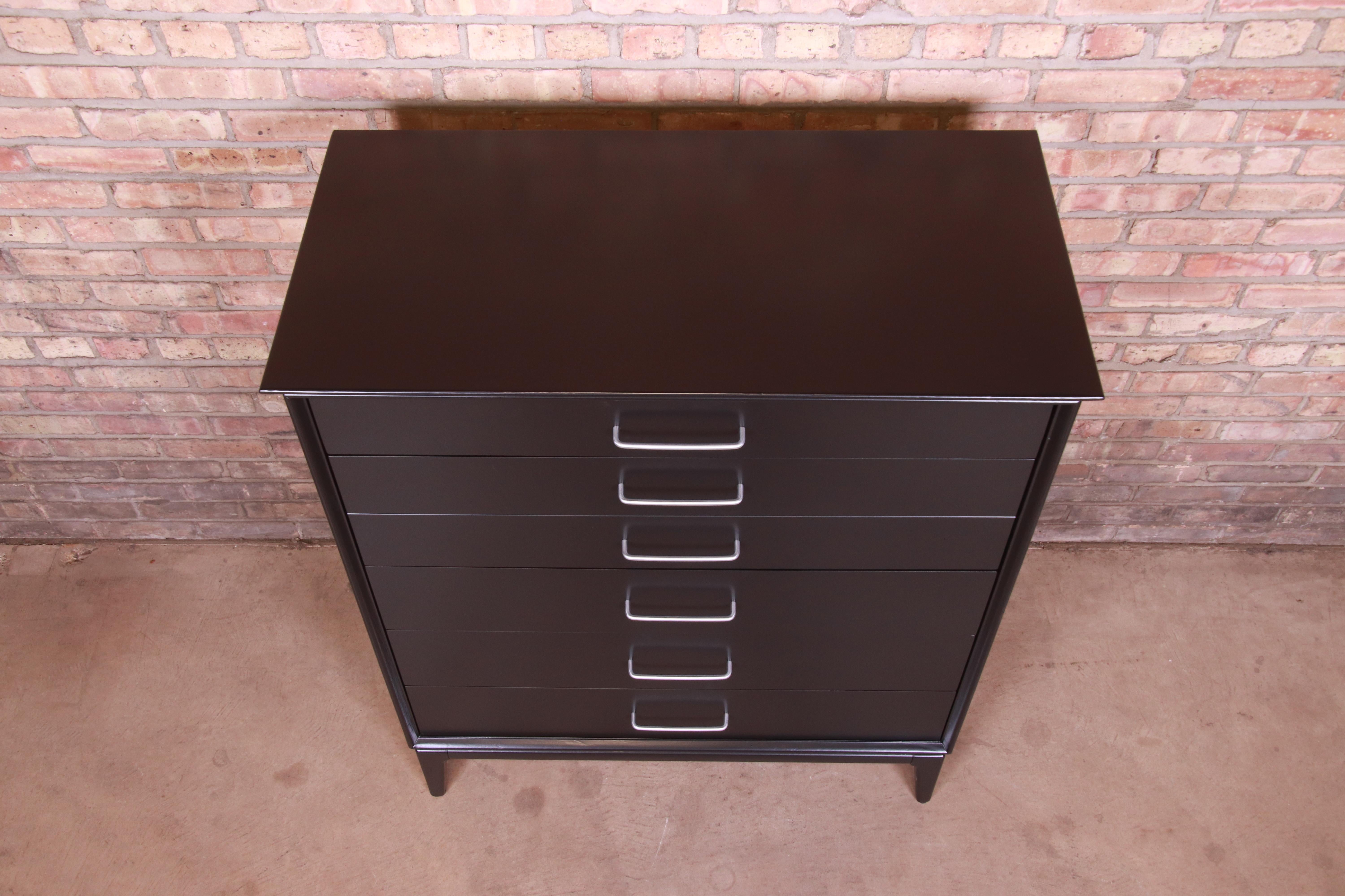 Paul McCobb Style Mid-Century Modern Black Lacquered Highboy Dresser, Refinished 4