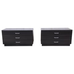 Paul McCobb Style Mid-Century Modern Black Lacquered Nightstands, Refinished