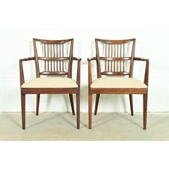 Paul McCobb Style Mid-Century Modern Walnut Spindle Back Armchairs, Pair