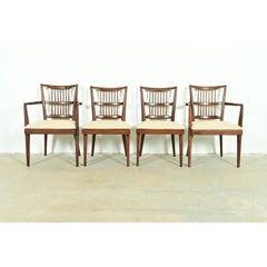 Paul McCobb Style Mid-Century Modern Walnut Spindle Dining Chairs, Set of Four