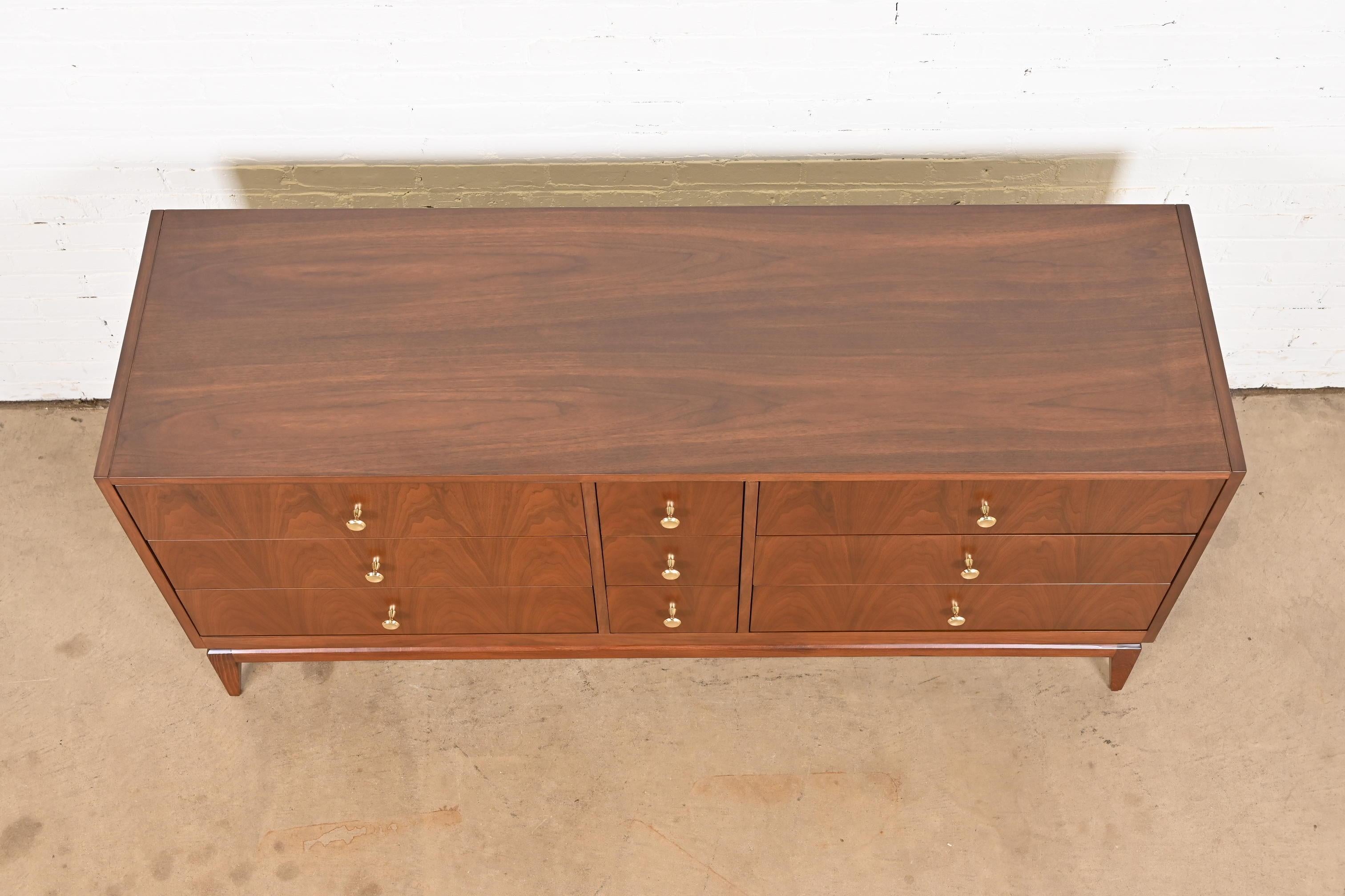 Paul McCobb Style Mid-Century Modern Walnut Triple Dresser, Newly Refinished 6