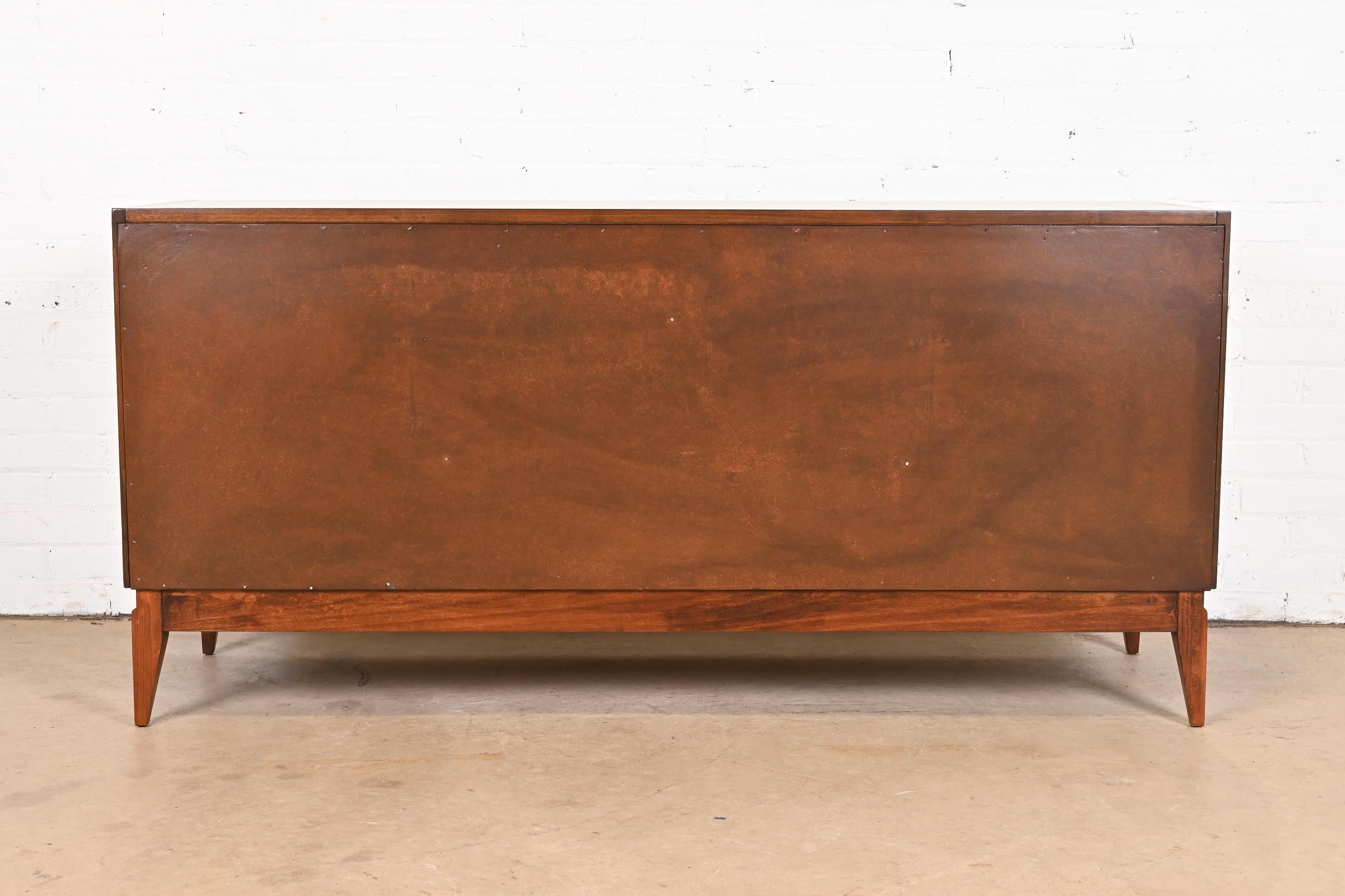 Paul McCobb Style Mid-Century Modern Walnut Triple Dresser, Newly Refinished 8
