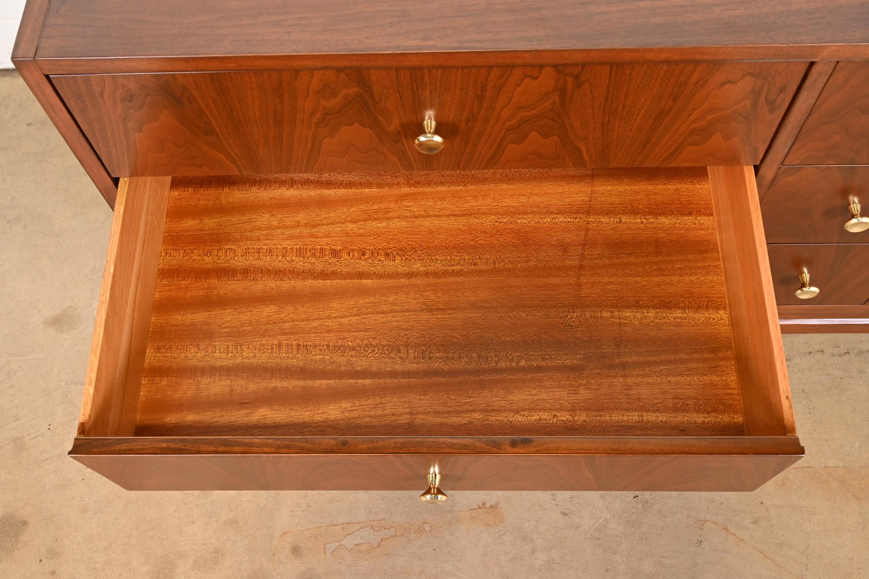 Paul McCobb Style Mid-Century Modern Walnut Triple Dresser, Newly Refinished 2