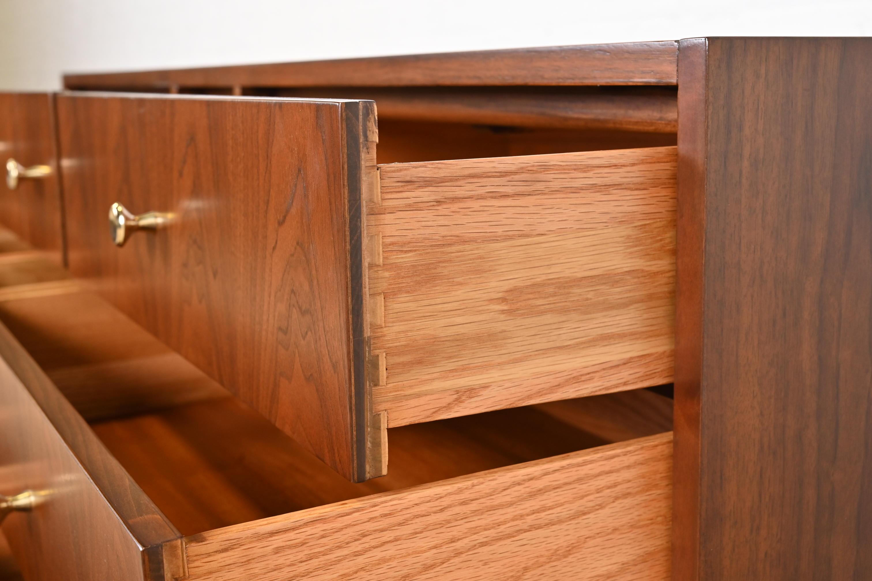 Paul McCobb Style Mid-Century Modern Walnut Triple Dresser, Newly Refinished 3