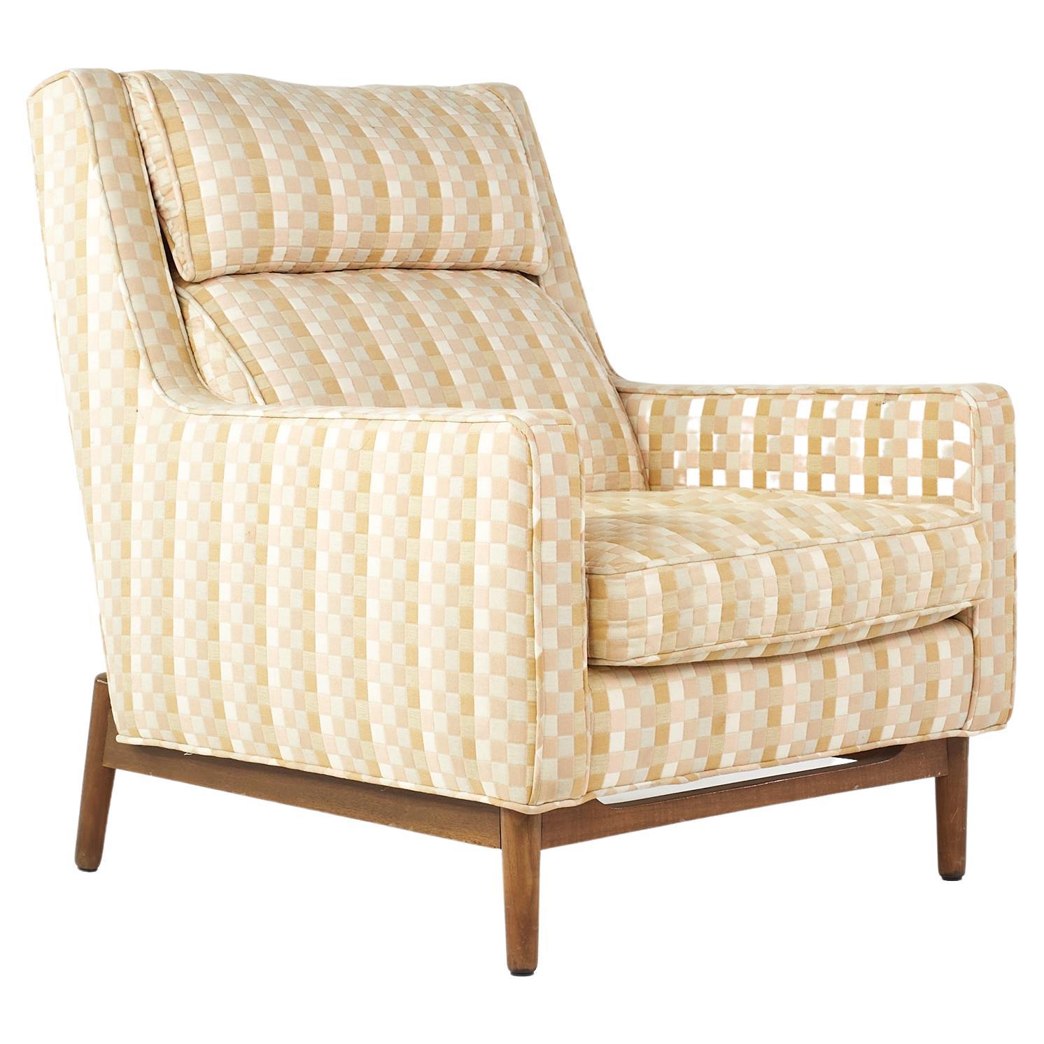 Paul McCobb Style Mid Century Upholstered Walnut Lounge Chair