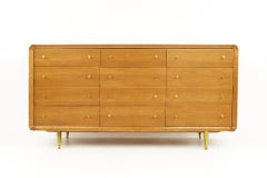 Cavalier Mid-Century Walnut and Brass 12 Drawer Lowboy Dresser