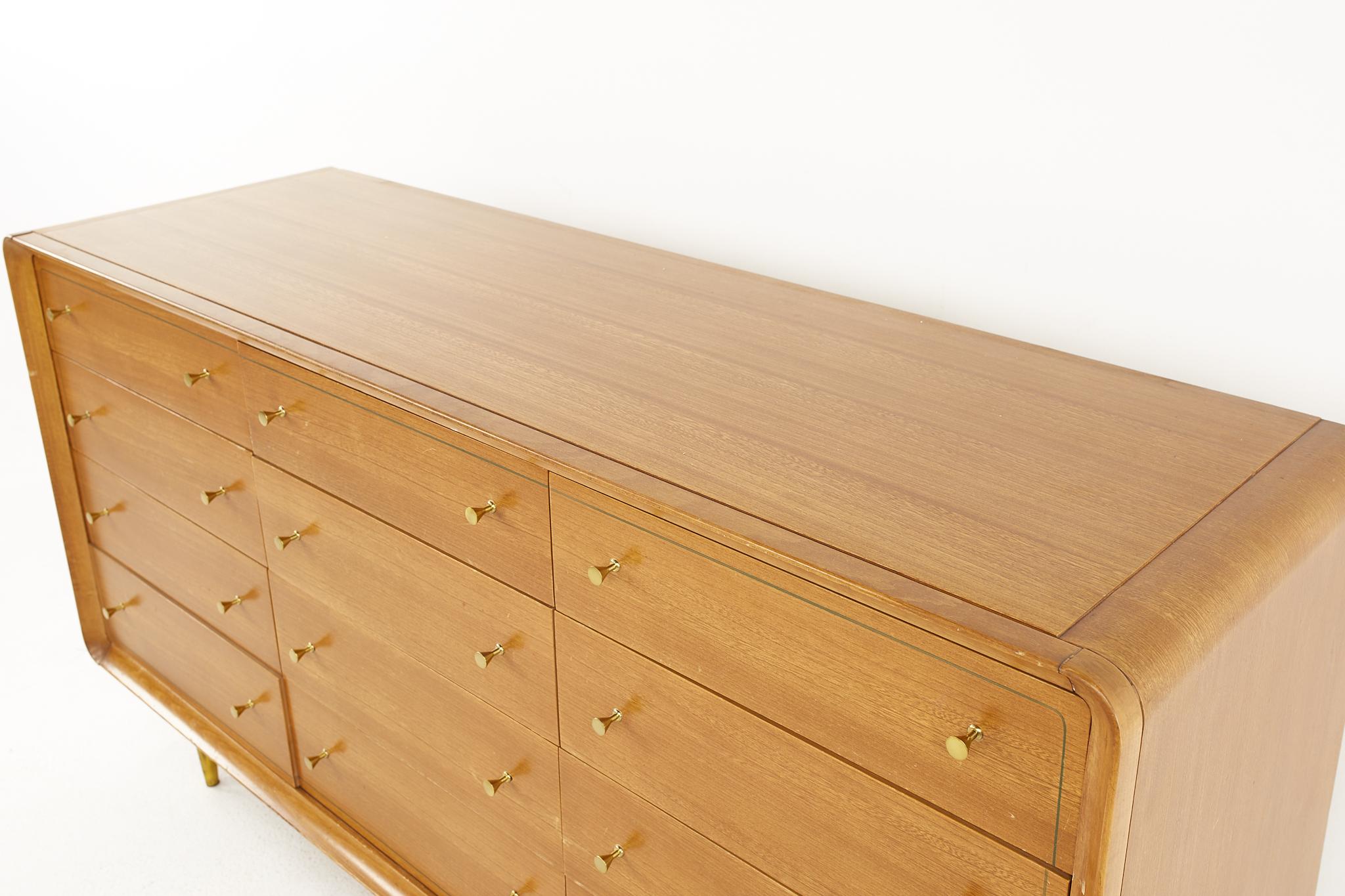 Cavalier Mid-Century Walnut and Brass 12 Drawer Lowboy Dresser 1