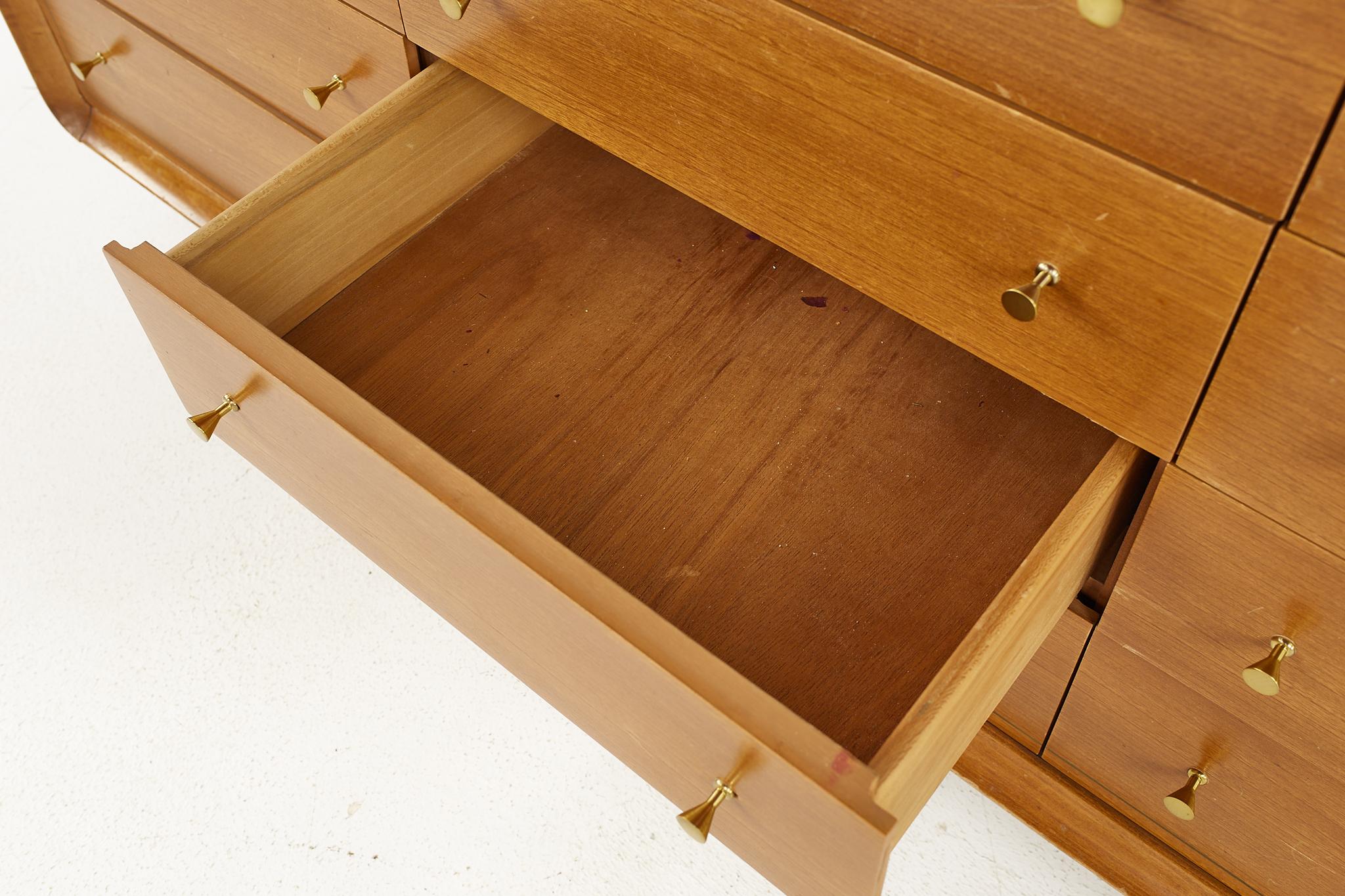 Cavalier Mid-Century Walnut and Brass 12 Drawer Lowboy Dresser 3