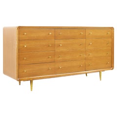 Cavalier Mid-Century Walnut and Brass 12 Drawer Lowboy Dresser