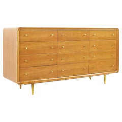 Vintage Cavalier Mid-Century Walnut and Brass 12 Drawer Lowboy Dresser