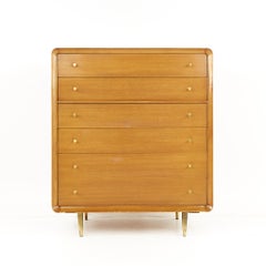 Cavalier Mid Century Walnut and Brass 6 Drawer Highboy Dresser