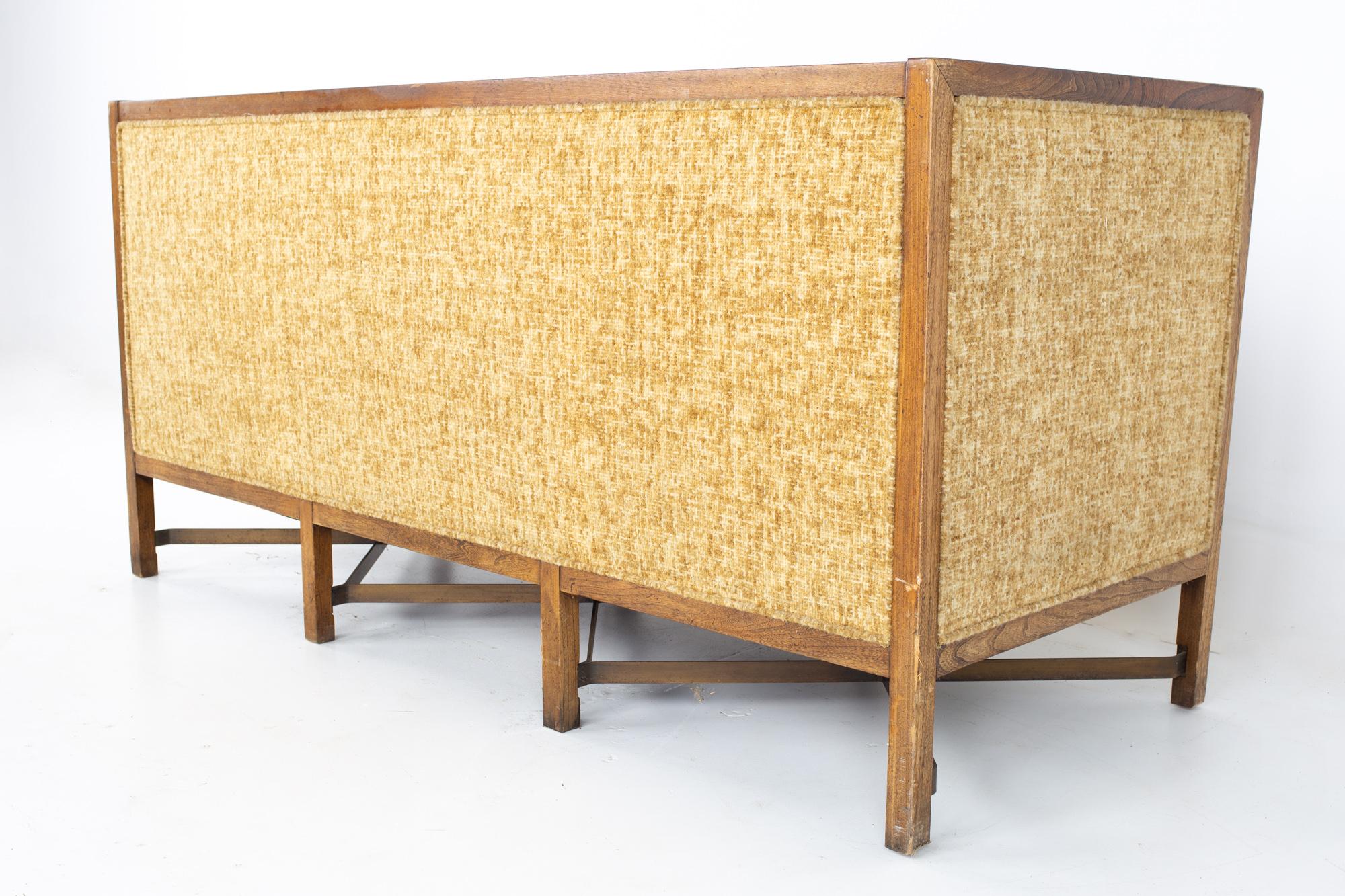 Paul McCobb Style Mid Century Walnut and Brass Shelter Sofa 3