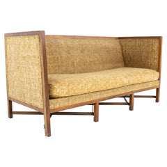 Paul McCobb Style Mid Century Walnut and Brass Shelter Sofa