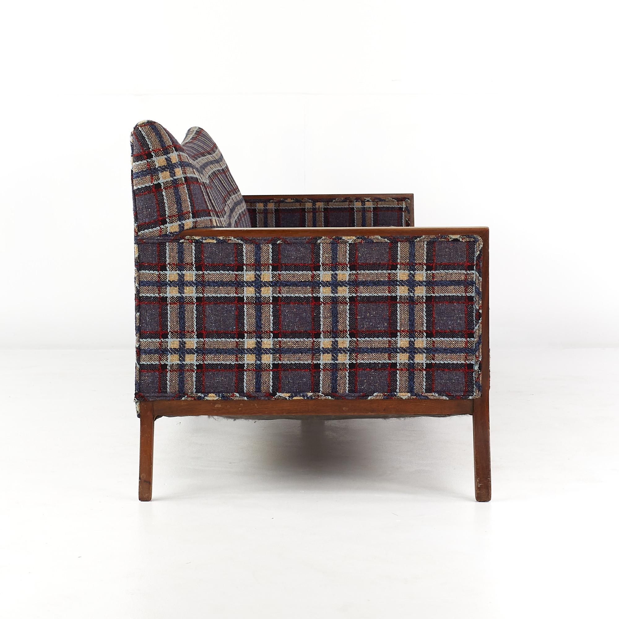 Upholstery Paul McCobb Style Mid-Century Walnut Sofa For Sale