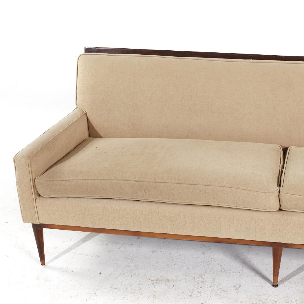 Upholstery Paul McCobb Style Mid Century Walnut Sofa For Sale