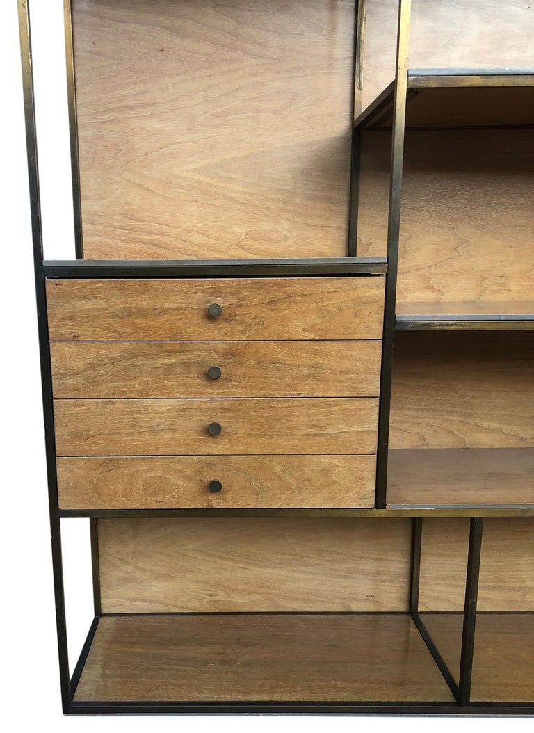 Paul McCobb Style Midcentury Low Brass Bookcase Room Divider Shelf Unit