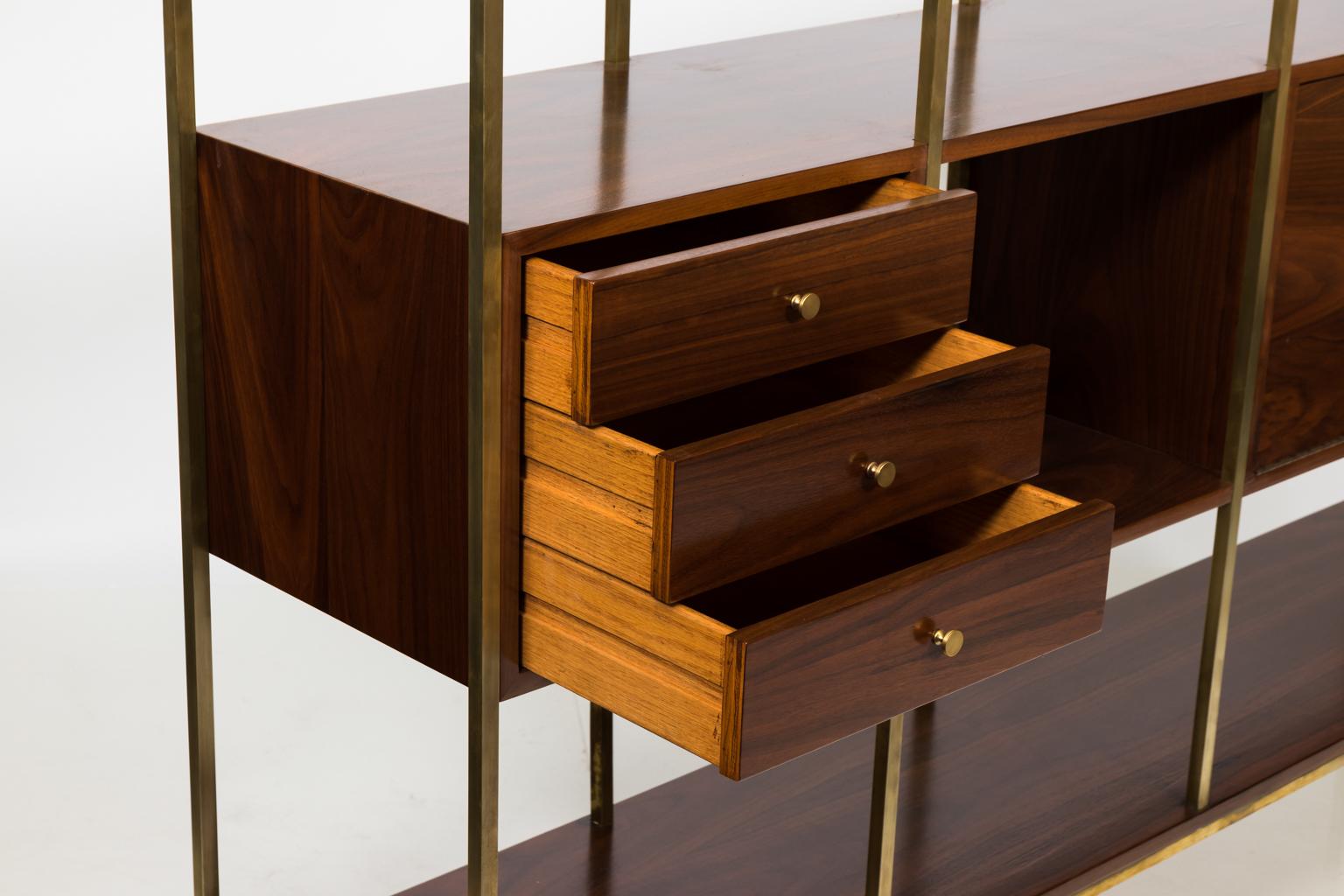 Brass Paul McCobb Style Midcentury Wall Unit with Bar, circa 1960s