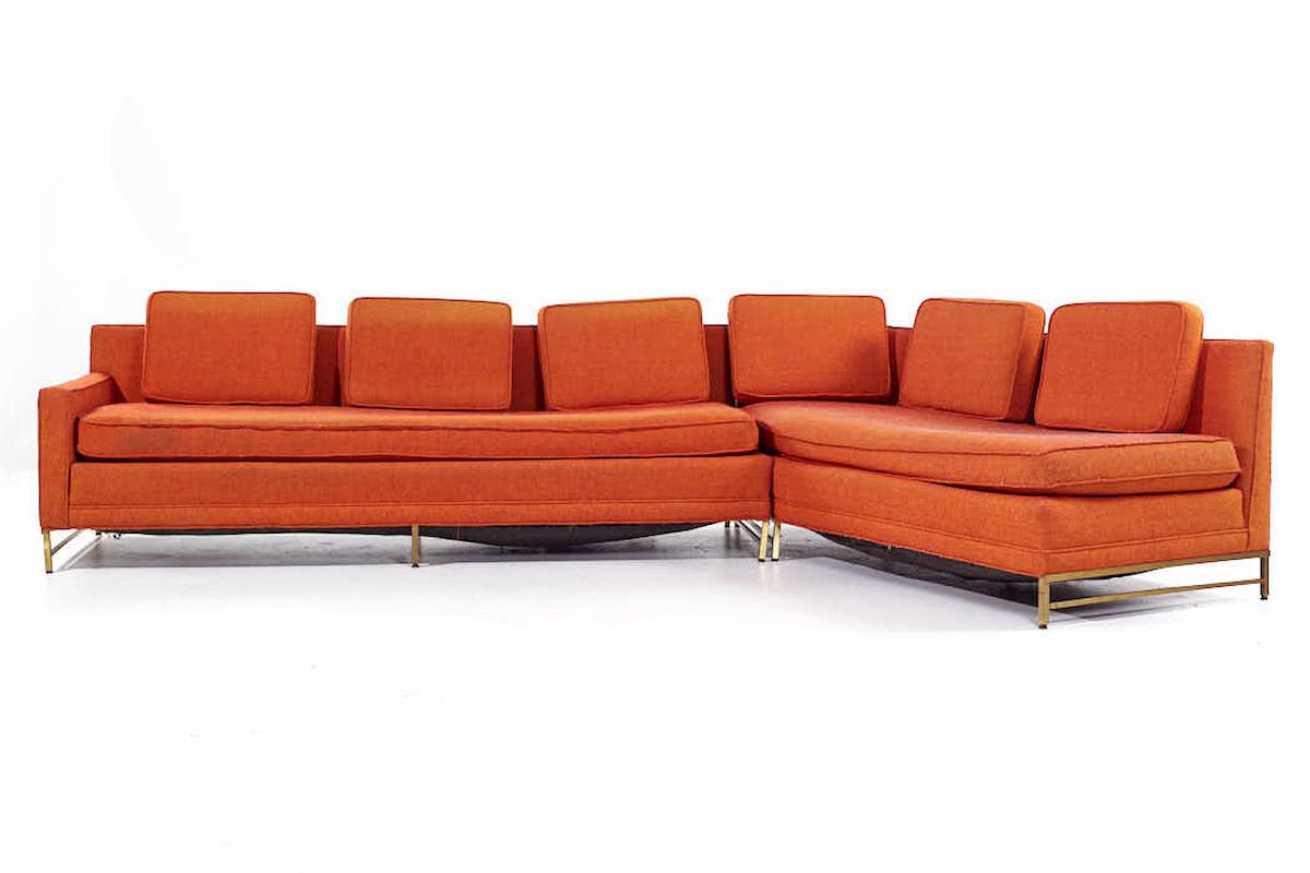 Mid-Century Modern Paul McCobb Style Rowe Mid Century Brass Sectional Sofa For Sale