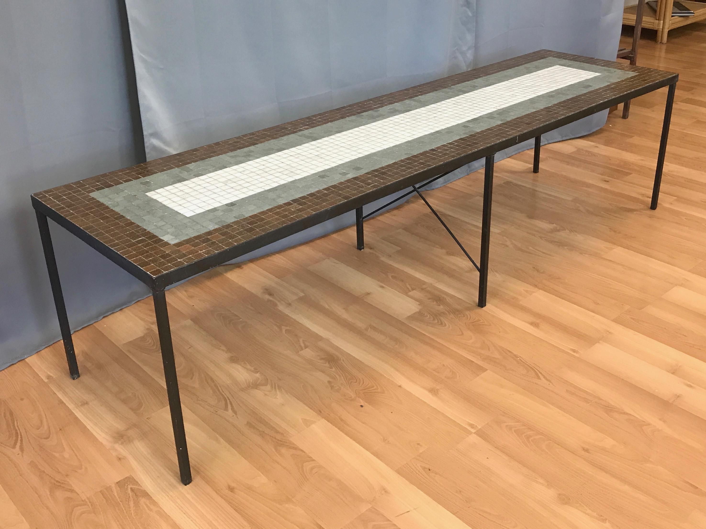 American Paul McCobb-Style Tile Top Extra-Long Coffee Table or Bench, 1960s