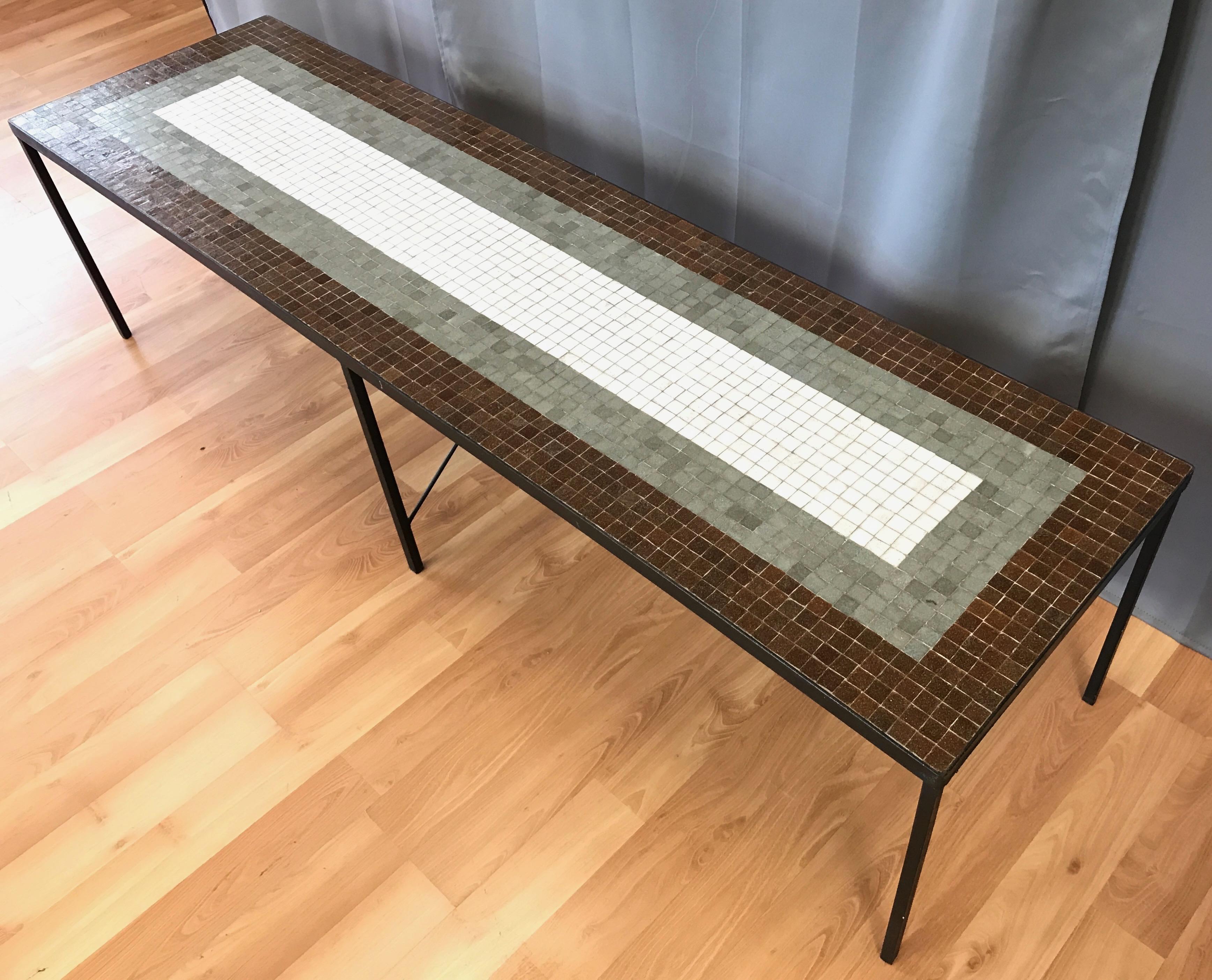 Paul McCobb-Style Tile Top Extra-Long Coffee Table or Bench, 1960s In Good Condition In San Francisco, CA