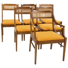 Paul McCobb Style Walnut & Cane Dining Chairs, Set of 6