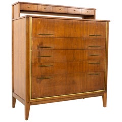 Paul McCobb Style West Michigan MCM Nussbaum Messing Rattan Highboy Kommode