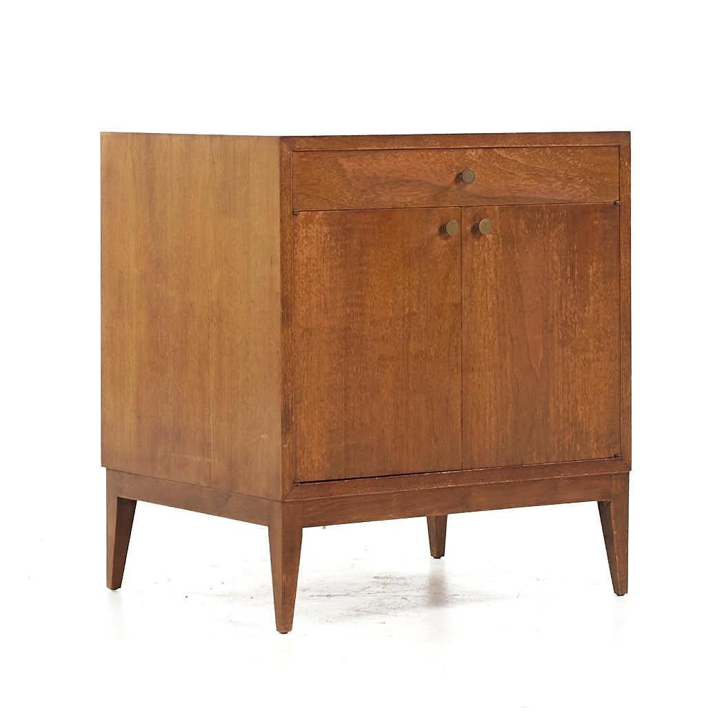 American Paul McCobb Style West Michigan Mid Century Walnut and Brass Nightstands - Pair For Sale