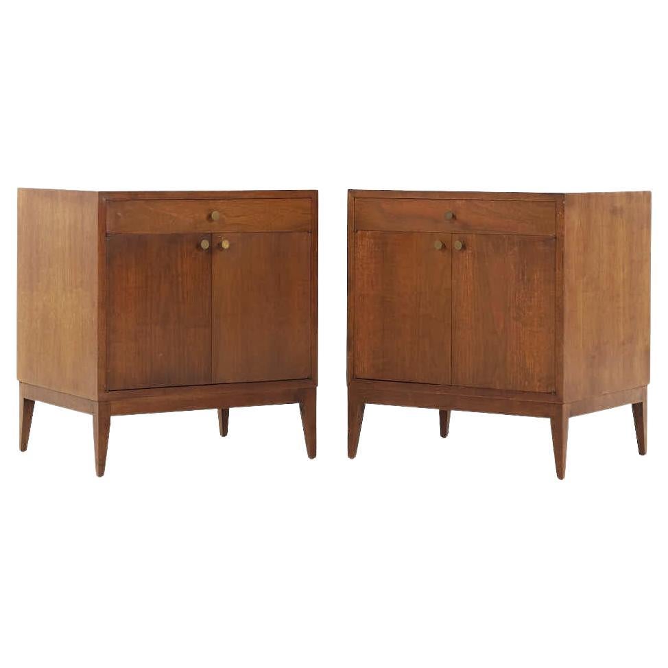 Paul McCobb Style West Michigan Mid Century Walnut and Brass Nightstands - Pair For Sale