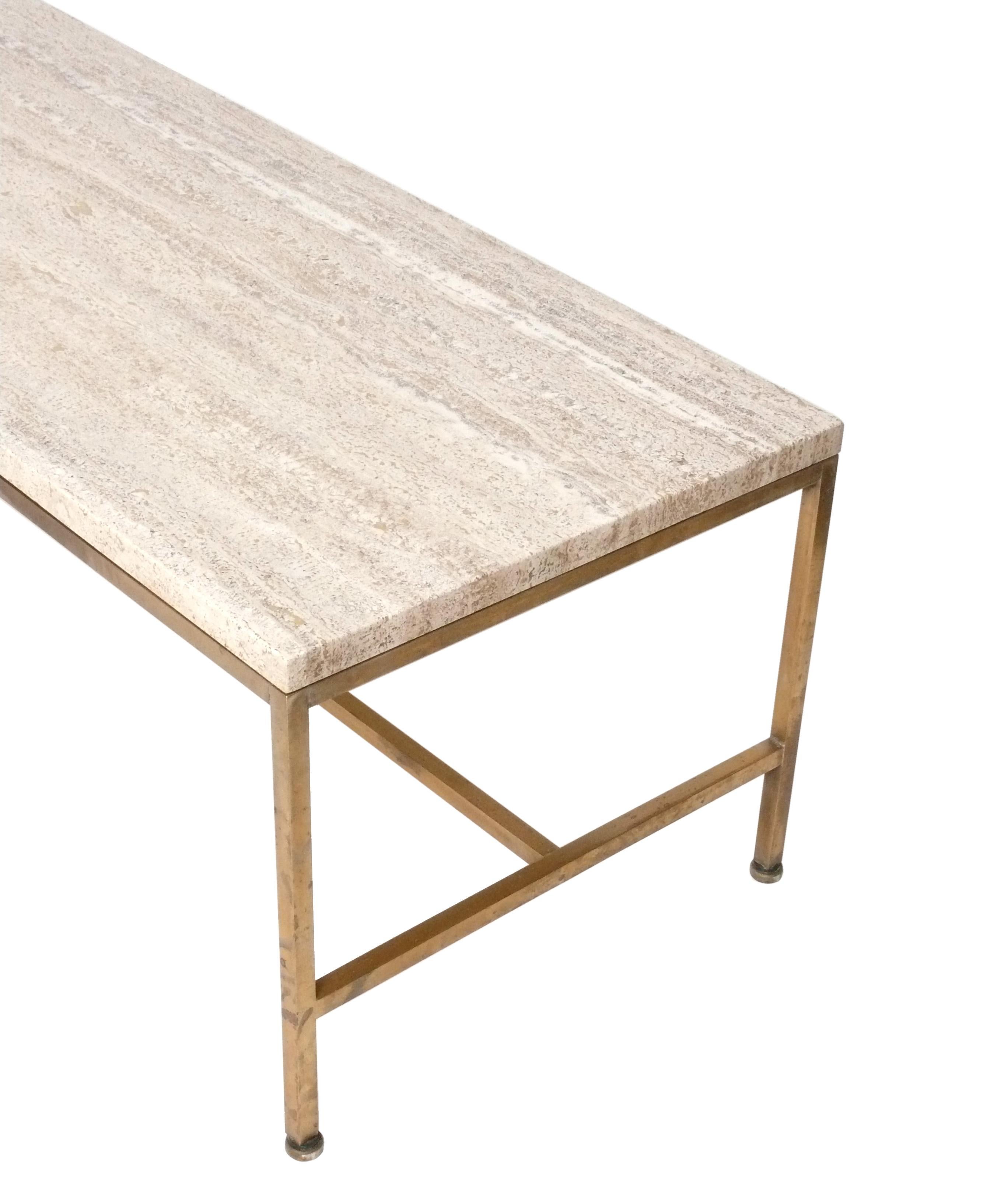 Américain Table basse en travertin et laiton Paul McCobb Modernité du milieu du siècle dernier circa 1950 en vente
