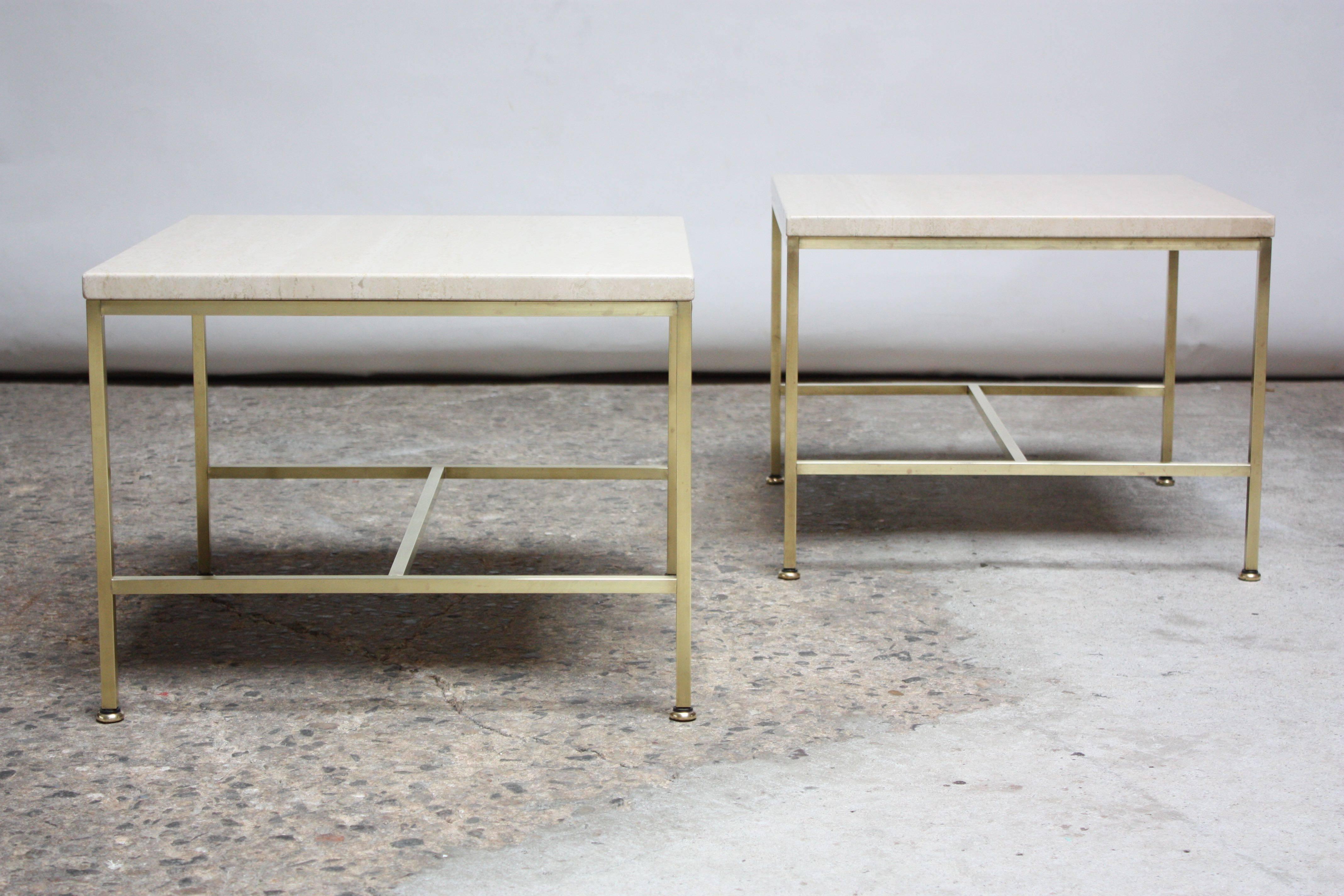 Mid-Century Modern Paul McCobb Travertine and Brass Occasional Tables