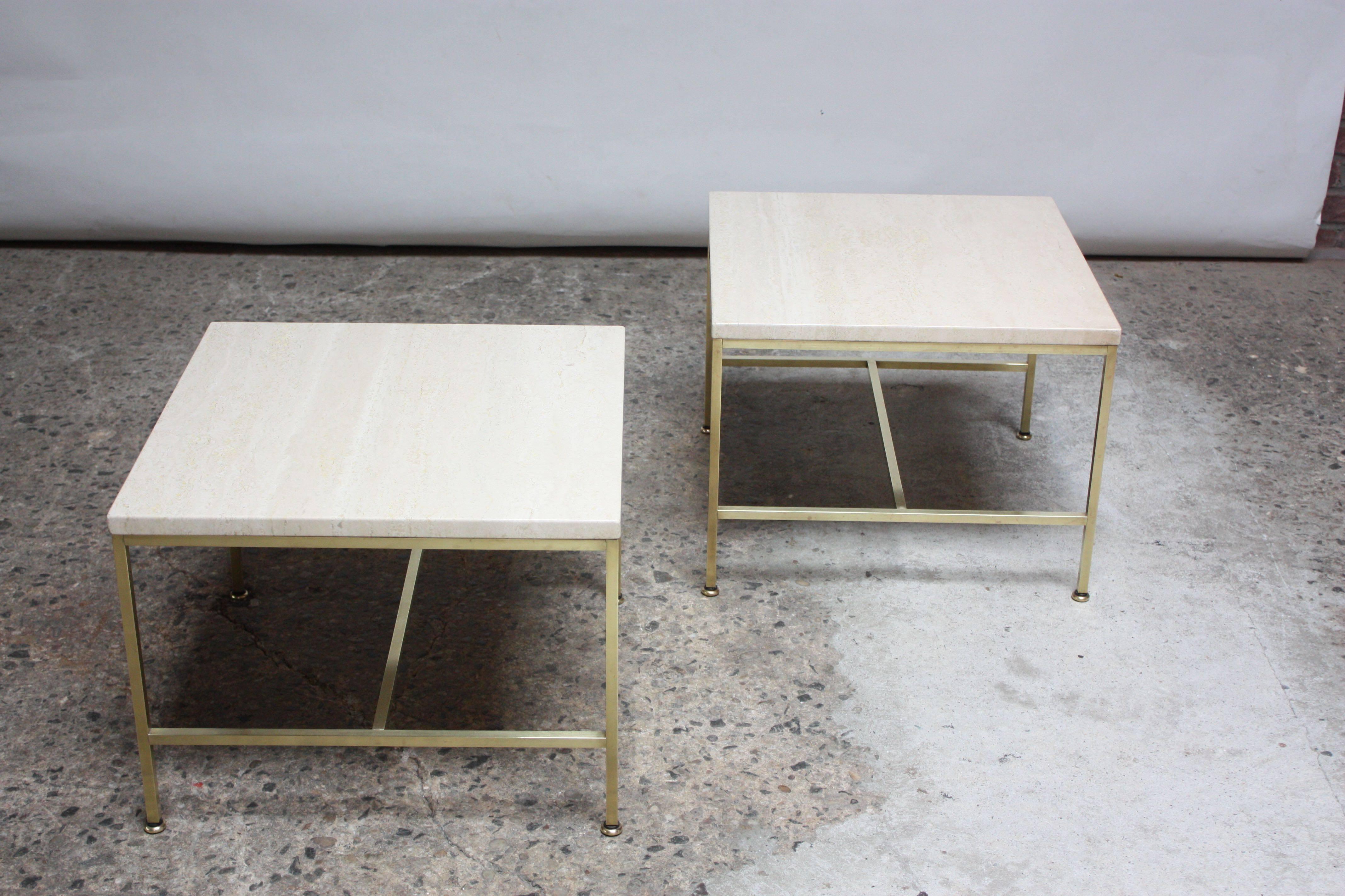 American Paul McCobb Travertine and Brass Occasional Tables
