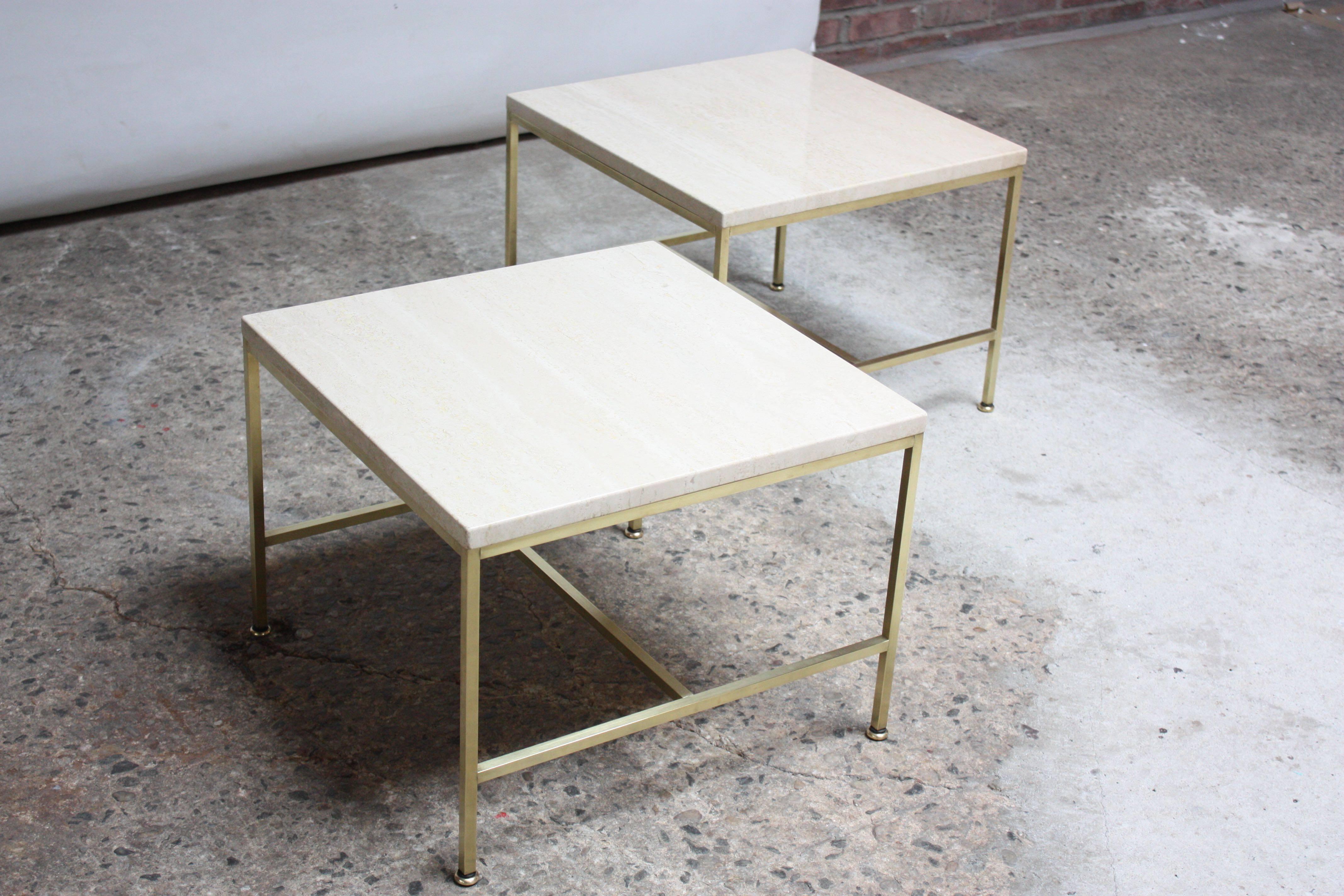 Paul McCobb Travertine and Brass Occasional Tables In Good Condition In Brooklyn, NY